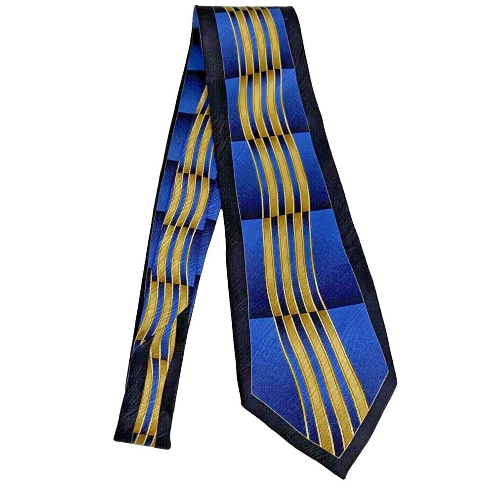 #7501 Blue Wolf Trading Co. Men's Blue and gold silk tie